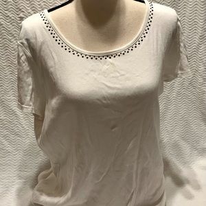 Women’s LizWear White Shirt With Collar Decals- XL